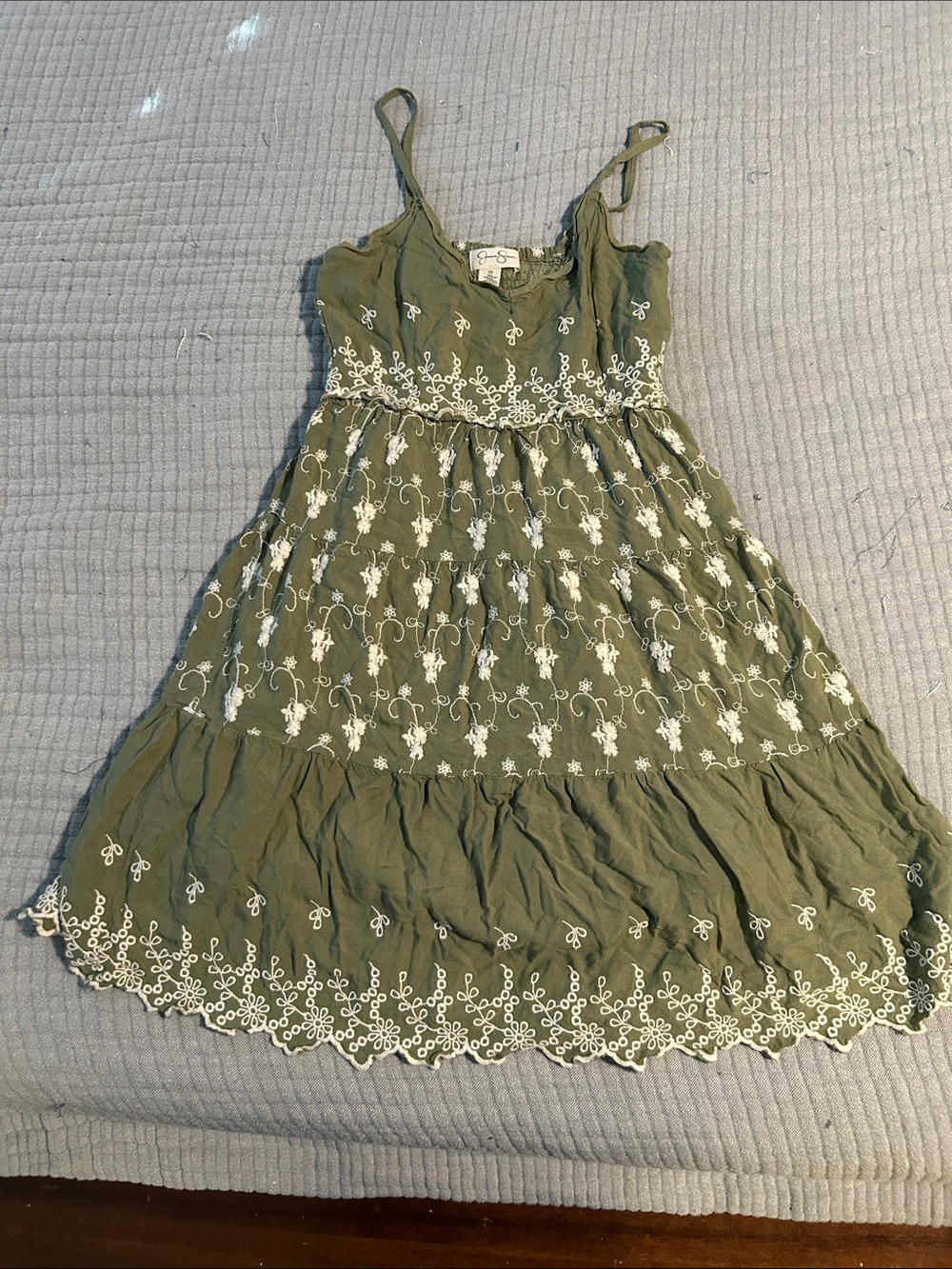 Jessica Simpson Olive Green Embroidered Mini Dress